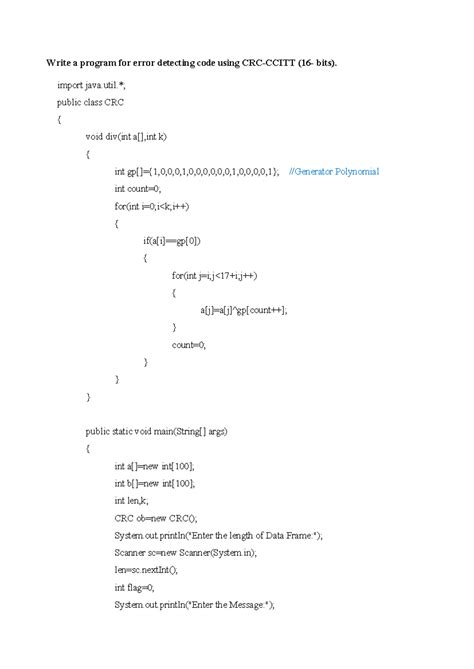 CRC - cn lab programs - Write a program for error detecting code using ...