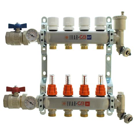 4-Port Hydronic Manifold for Radiant Floor Heating