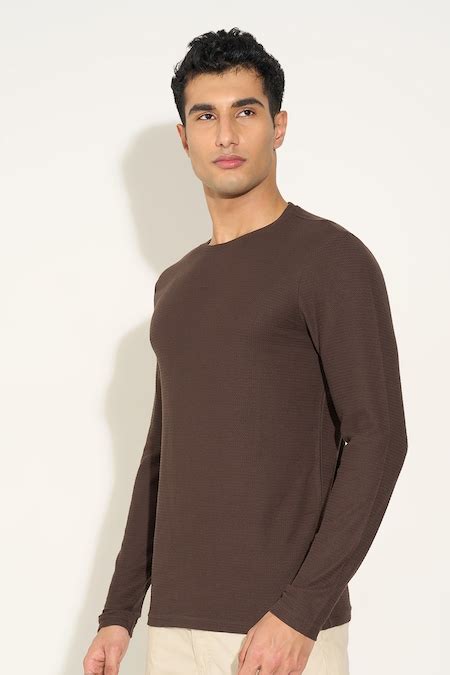 Brown Textured Full Sleeve Essential T-Shirt - Selling Fast at ...