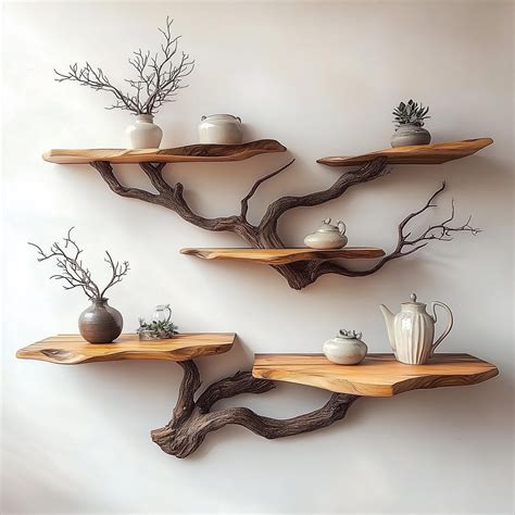 Custom Size Live Edge Tree Branch Wooden Shelves, Handmade Natural Wall ...