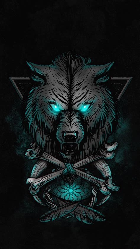 Download Anime Wolf Neon Blue Eyes And Bones Wallpaper | Wallpapers.com
