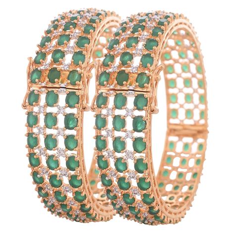 Buy Ratnavali Jewels American Diamond Gold Plated Green Emerald ...