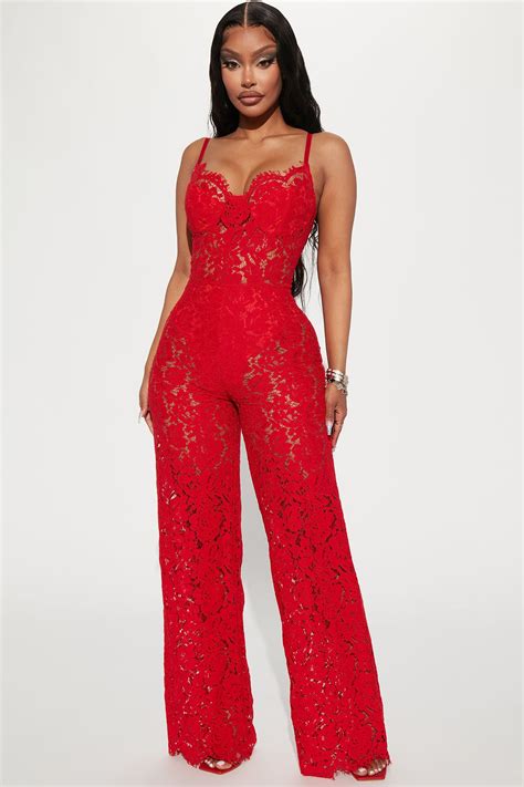 Evening Glow Lace Jumpsuit - Red | Fashion Nova