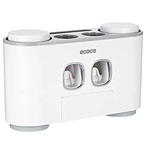 NEE Wall-Mounted Holder with 2 Toothpaste Dispensers 4 Cups and 5 Slots ...
