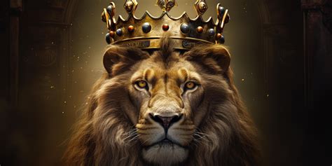 Lion king in a golden crown on a dark background with . 23847490 Stock ...