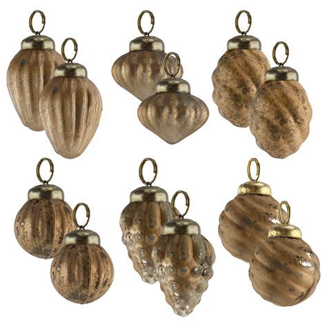 AuldHome Design Mercury Glass Finial Ornaments, Set of 12, Gold, 1.3-2 Inch, Vintage Style ...
