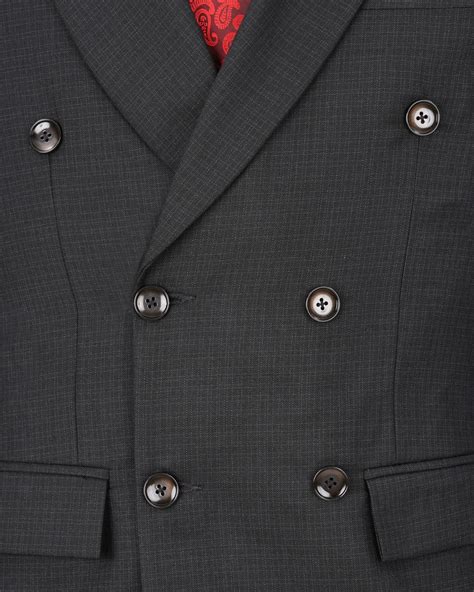 Tuatara Grey Textured Double Breasted Premium Terry-Rayon Blazers For Men