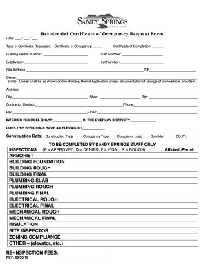 Fillable Online sandyspringsga Residential Certificate of Occupancy ...