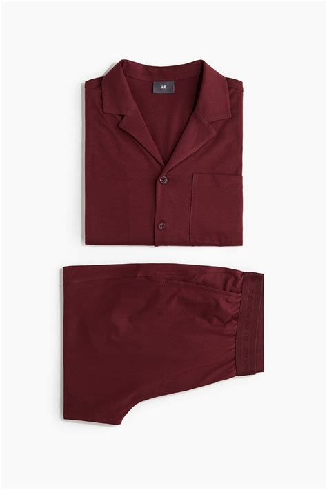 Relaxed Fit Cotton Jersey Pajamas - Dark red - Men | H&M US