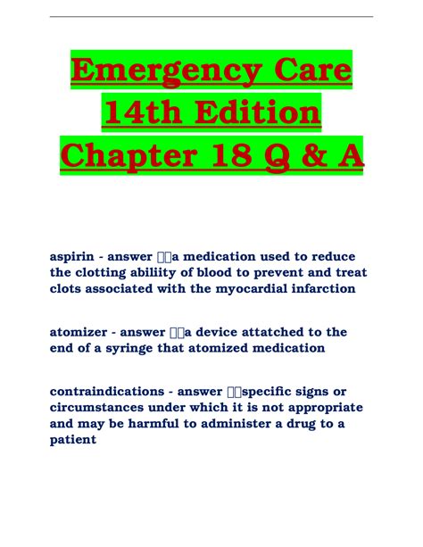 Emergency Care 14th Edition Chapter 18 Q & A | Exams Nursing | Docsity