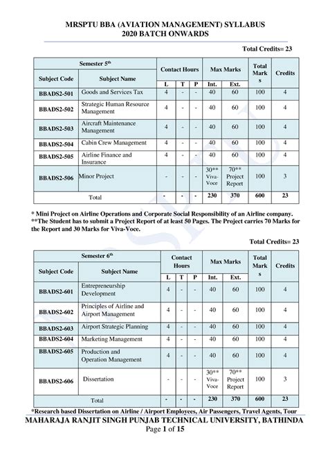 Mrsptu BBA ( Aviation Management) (5-6 sem scheme and syllabus) 2020 ...