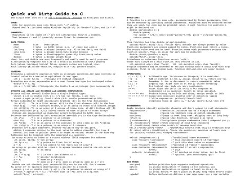Cheatsheet-c - hello - Quick and Dirty Guide to C The single best book ...