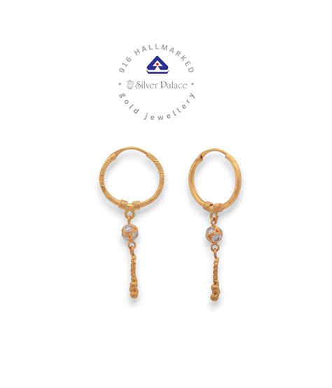 Kanche Collections 916 Pure Gold Bali Earrings Dangler & Drop Design Cz ...