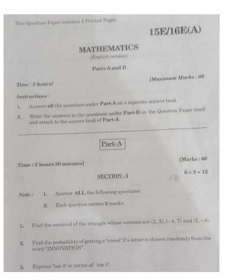 TS Board Class 10 Maths Question Paper 2023 - This Question Paper ...