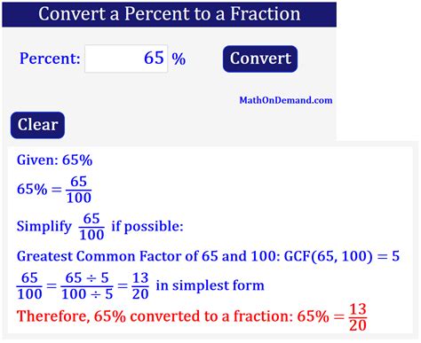 Convert a Percent to a Fraction - MathOnDemand.com