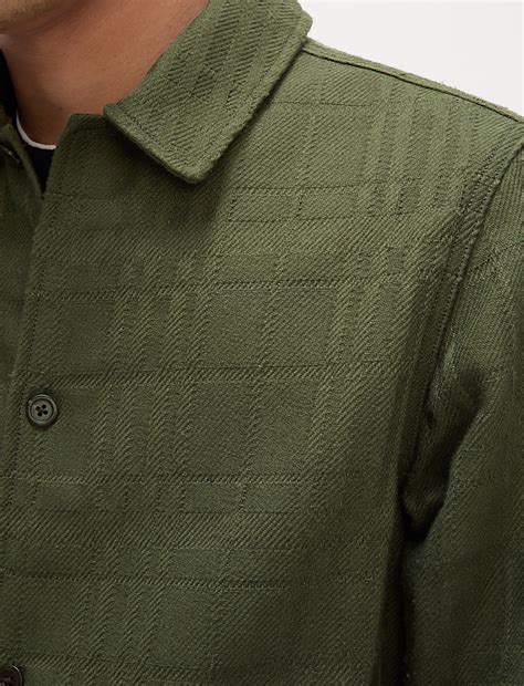 Buy Cotton Blend Check Textured Overshirt at Marks & Spencer