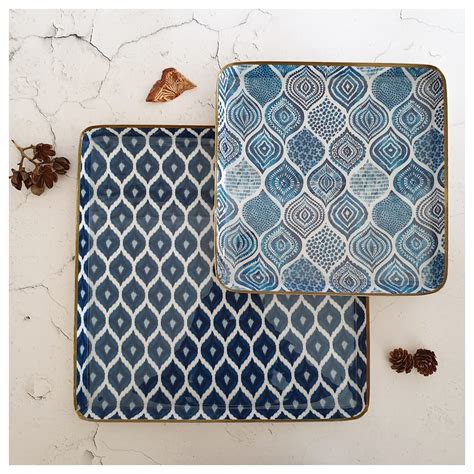 Buy Metal Platter & Tray (Square, Set of 2) - Palm Mandala & Ikat ...