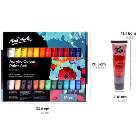 Mont Marte Acrylic Paint Set 24 Colours 36ml, Perfect for Canvas, Wood ...