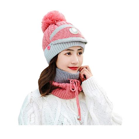 Buy Malvina Pom Pom Hat Neck Warmer Mouth Mask, Thick Warm Winter Lined ...