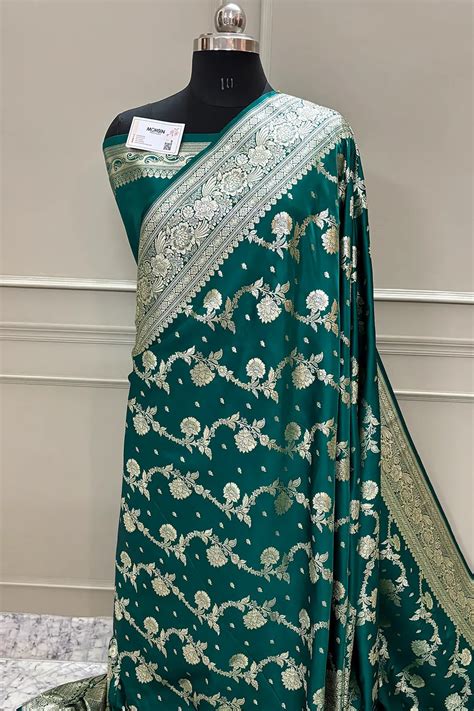 Teal Tirchi Daal Katan Silk Banarasi Saree – Mohsin Textiles