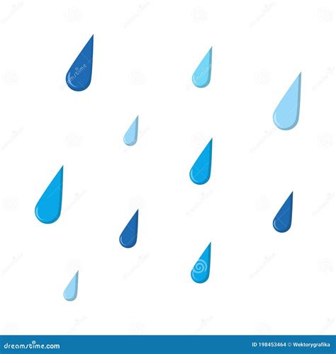 Rain Cartoon Illustration Isolated on White. Blue Water Drops Falling ...