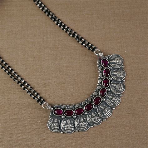 Shop online silver chain mangalsutra with 9 laxmi coin silver pendant ...