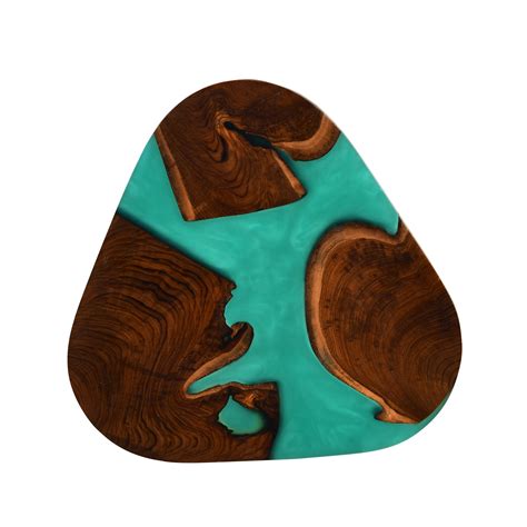 Nesting Table Set of 2 – Teak Wood with Pearl Green Resin Finish – Wewood