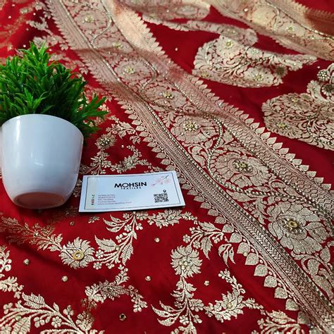 Red Moglai Jaal Stone Work Katan Banarasi Saree – Mohsin Textiles