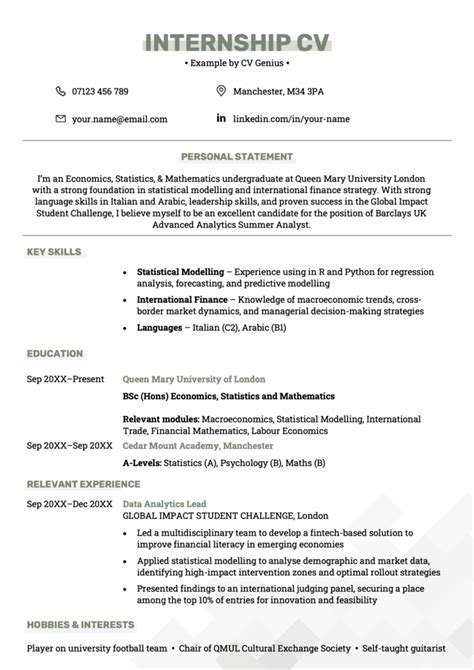 Image result for Internship CV Format