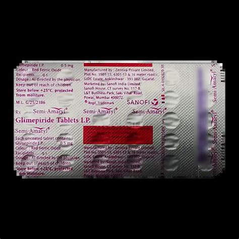 SEMI AMARYL 0.5MG TABLET 30'S Price, Uses, Side Effects & Substitutes ...