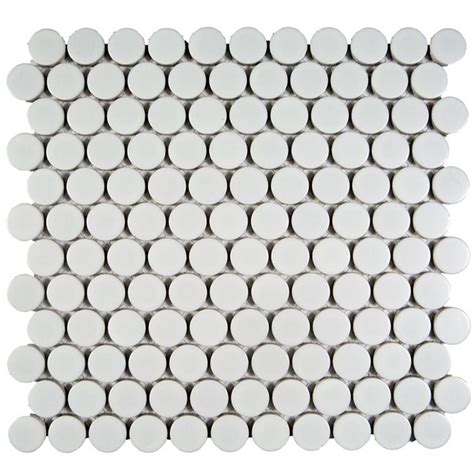 Penny White Round Wall & Floor Mosaic Tile 31x33cm Gloss