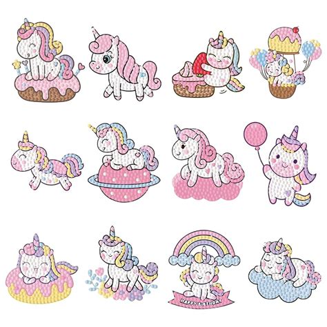PATPAT® Cartoon Unicorn Diamond Painting Sticker Set of 12pcs Unicorn ...