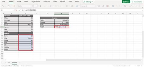 How to Find Sample Variance in Excel 的图像结果