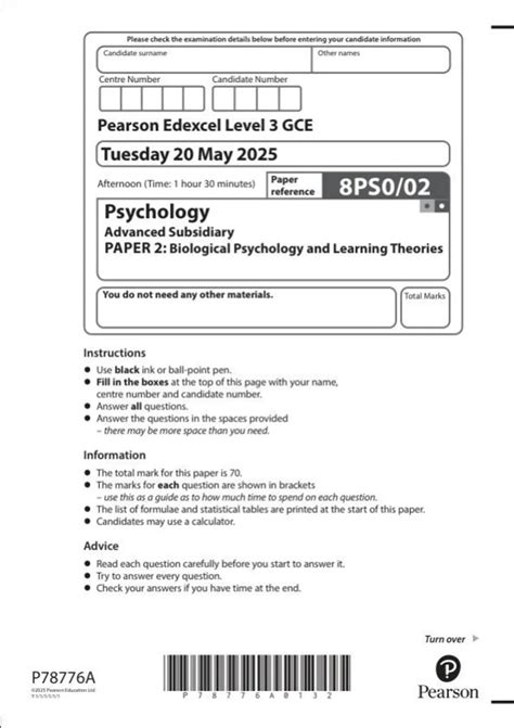 PEARSON EDEXCEL AS LEVEL PSYCHOLOGY PAPER 2 JUNE 2025 FINAL QUESTION ...