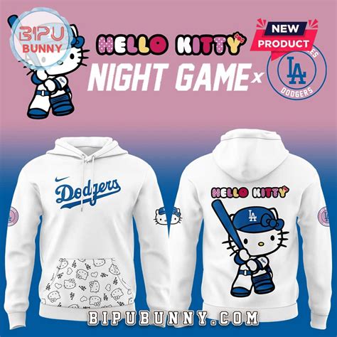 Los Angeles Dodgers x Hello Kitty Night Game White Hoodie - BipuBunny Store