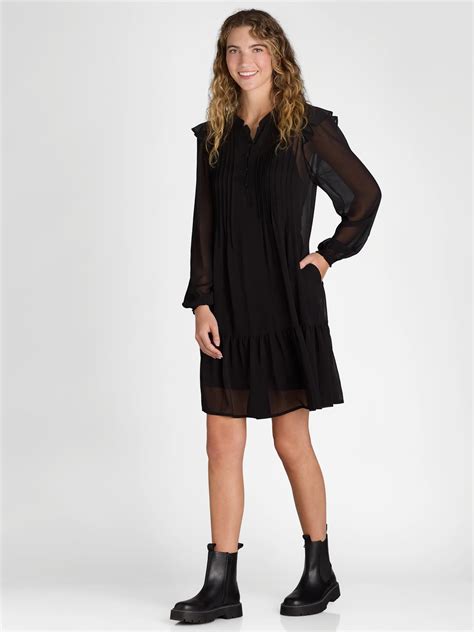 Time and Tru Women's Pintuck Mini Dress with Long Sleeves, Sizes XS-XXXL - Walmart.com