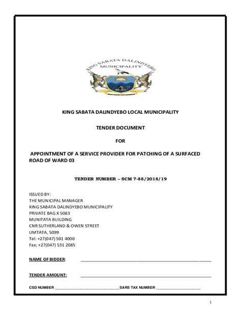 Fillable Online ksd gov SCM: 7 - King Sabata Dalindyebo Municipality ...