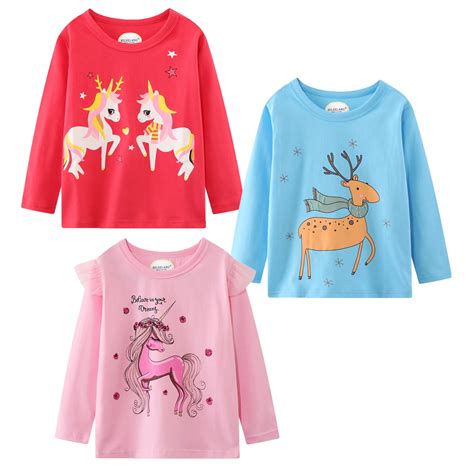 HILEELANG Big Girl Long Sleeve Shirts Christmas Ruffle Pink Red Unicorn ...