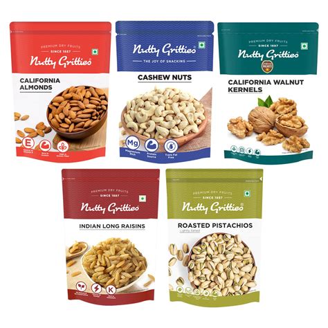 Nutty Gritties Mixed Dry Fruits Combo, 1Kg | California Almonds ...