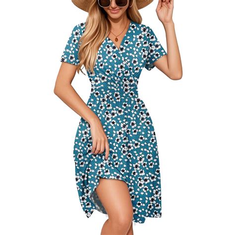 TQWQT Wedding Guest Dress for Women Casual Sundresses Plus Size Wrap V ...