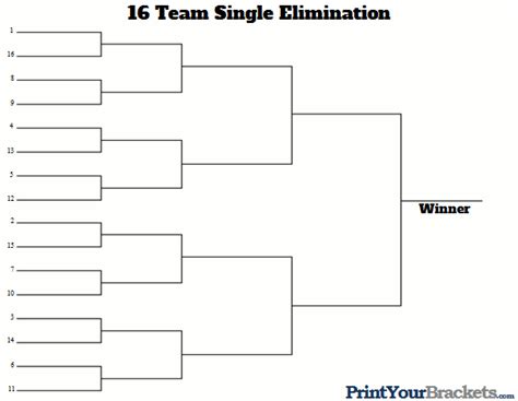 16 Team Seeded Single Elimination Bracket - Printable