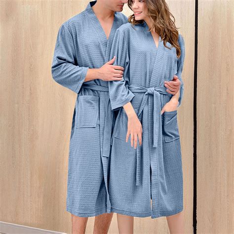 2 Piece Couple Waffles Robes Mens Womens Soft Knit Nightgown Couples ...