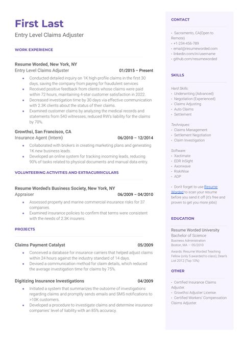 5 Claims Adjuster Resume Examples for 2025 | Resume Worded