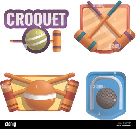Croquet logo set. Cartoon set of croquet vector logo for web design ...