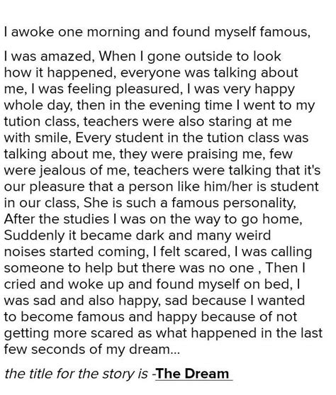 Read the following given lines and construct a story in 150 to 120 ...