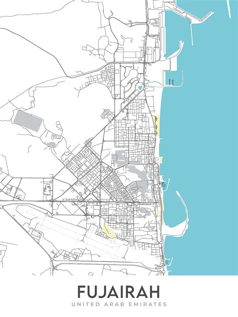 Modern City Map of Fujairah, UAE: Forts, Museums, Coastline – The Unique Maps Co.