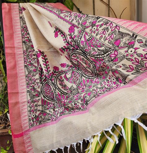Fish theme shopping madhubani dupatta handmade giftspink dupatta – VIVARANG