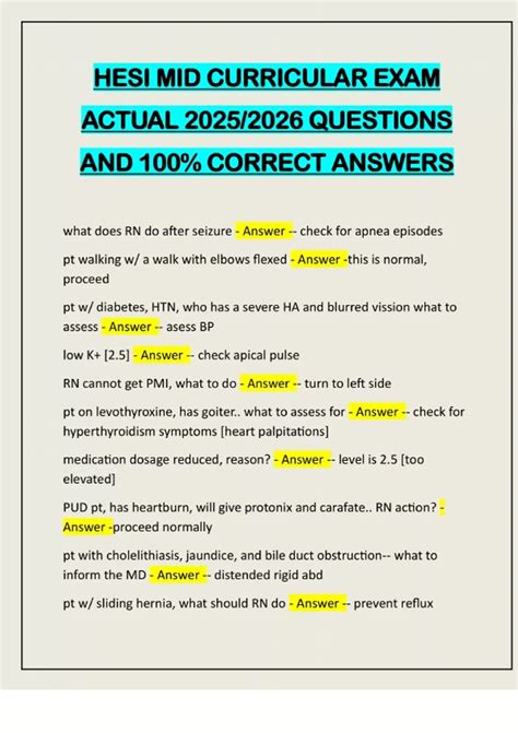 HESI MID CURRICULAR EXAM ACTUAL 2025/2026 QUESTIONS AND 100% CORRECT ANSWERS - HESI MID - Stuvia US