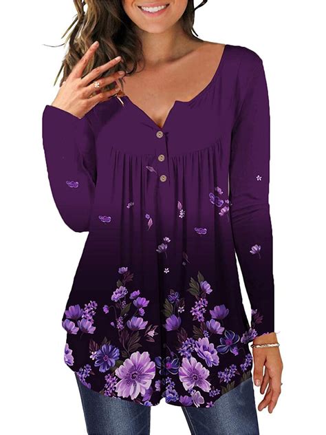 Amart Women Summer Floral Print Long Sleeve Tunic Tops Casual Blouse ...
