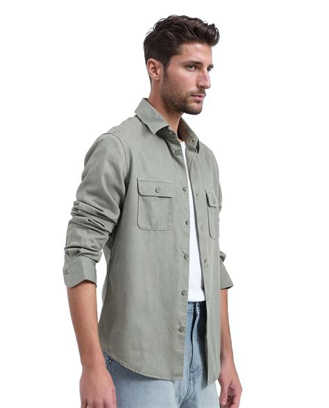 Rare Rabbit Men's Lyton-25 Dusky Green Cotton Blend Plain Regular Fit